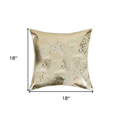 18" Beige And Gold Cowhide Throw Pillow