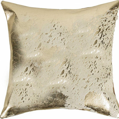 18" Beige And Gold Cowhide Throw Pillow