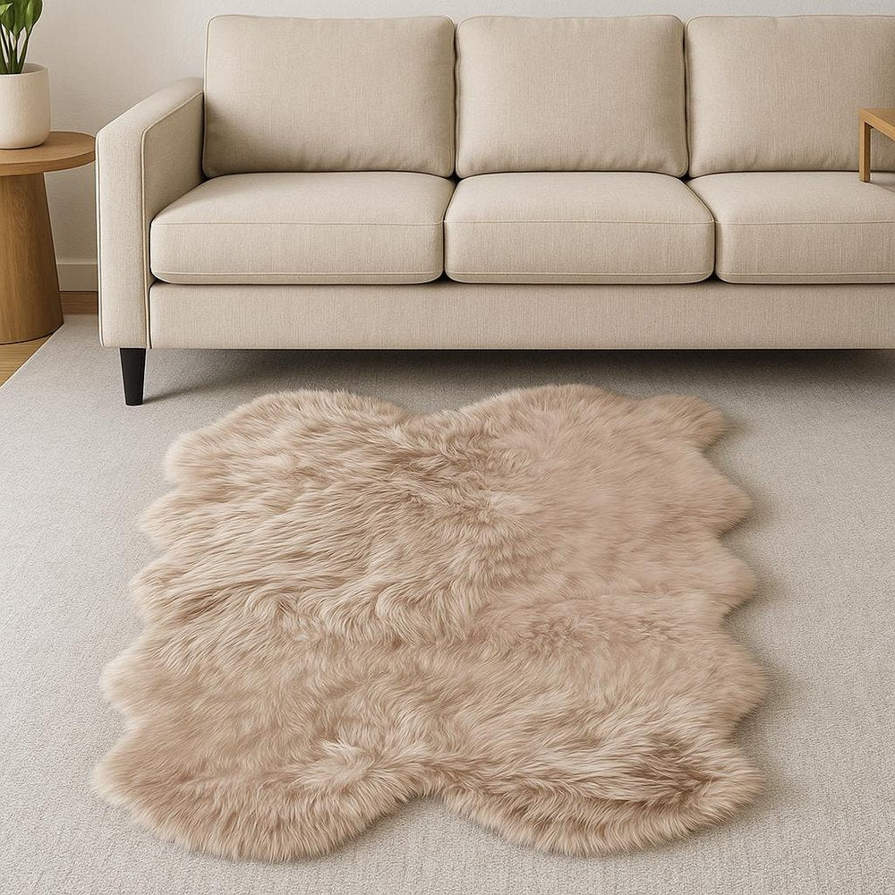 4' X 6' Gold Genuine Sheepskin Animal Print Shag Area Rug