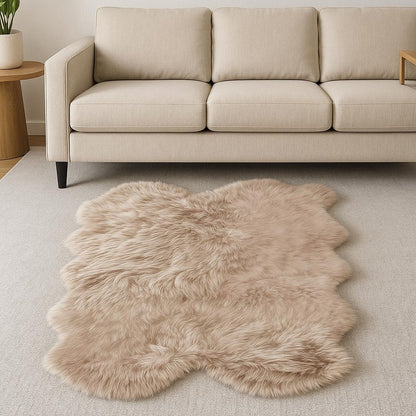 4' X 6' Gold Genuine Sheepskin Animal Print Shag Area Rug
