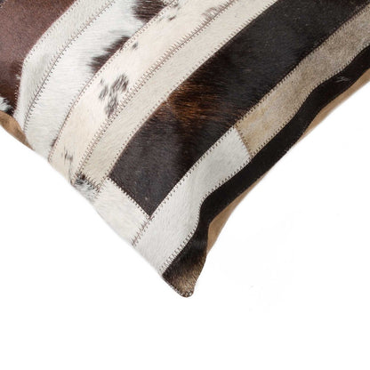 18" Chocolate And Ivory Striped Cowhide Throw Pillow