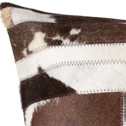 18" Chocolate And Ivory Striped Cowhide Throw Pillow