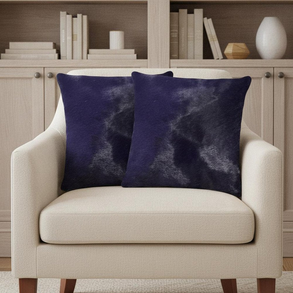 Set of Two 18" Gray Cowhide Throw Pillows