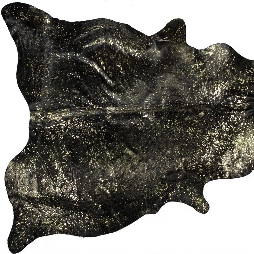 5' X 7' Black And Gold Cowhide Cowhide Print Area Rug