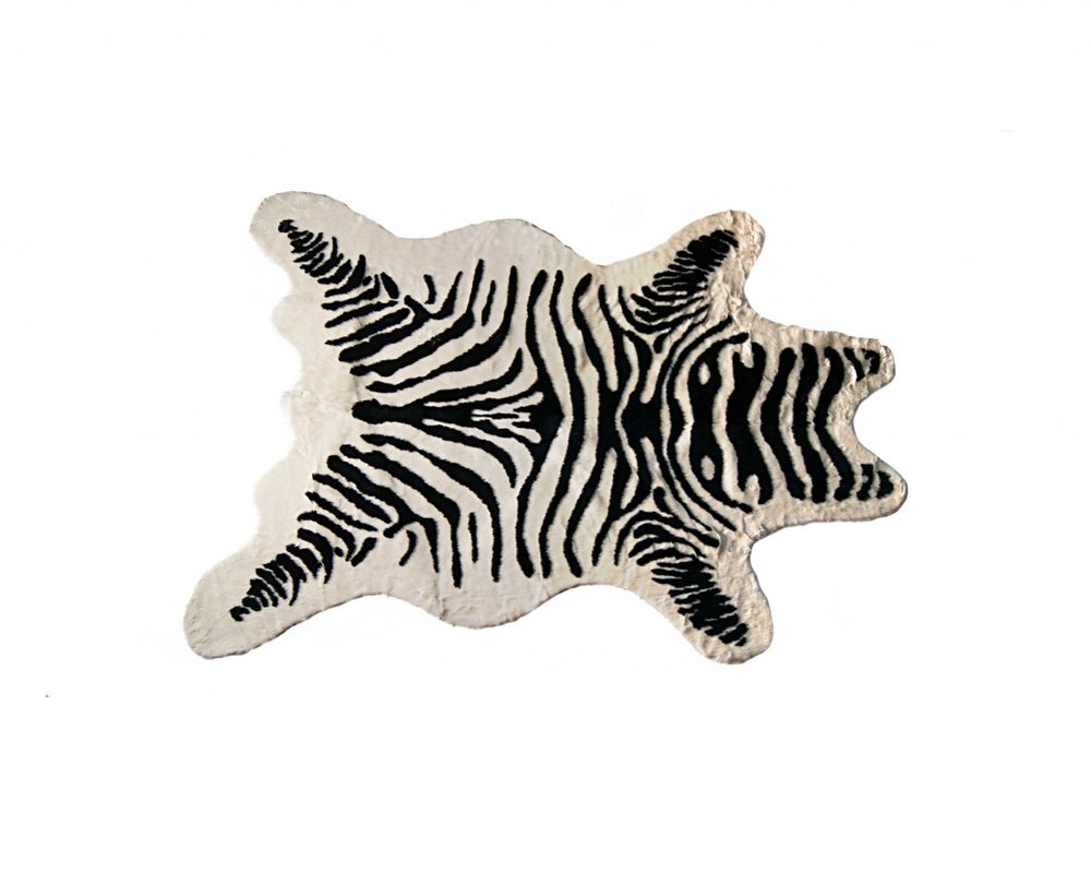5' X 7' Black And White Faux Cowhide Zebra Print Area Rug