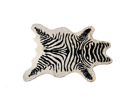 5' X 7' Black And White Faux Cowhide Zebra Print Area Rug