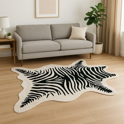 5' X 7' Black And White Faux Cowhide Zebra Print Area Rug