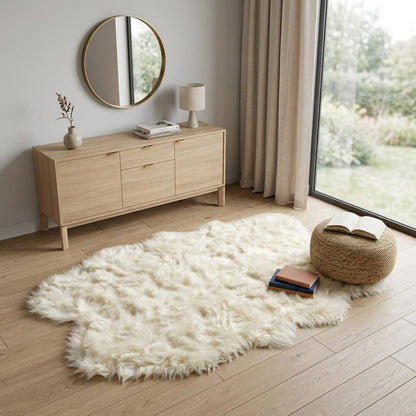 4' X 6' Off White Faux Sheepskin Washable Area Rug