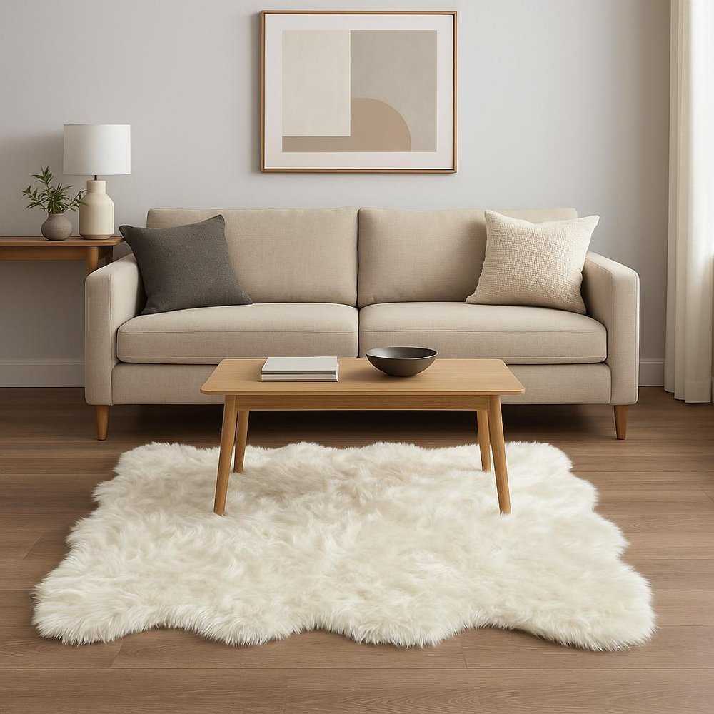 6' X 6' Off White Faux Fur Area Rug