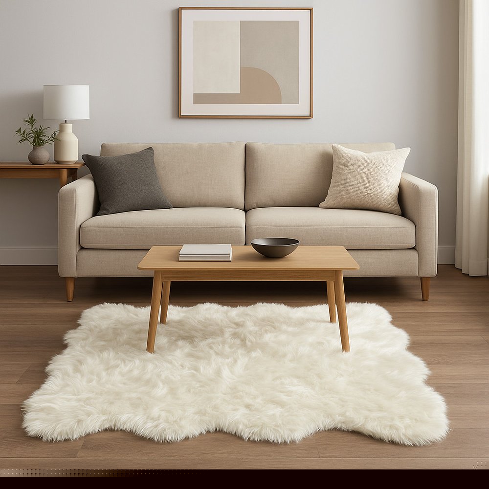 6' X 6' Off White Faux Fur Area Rug