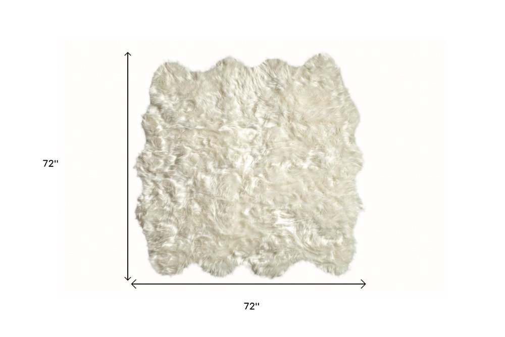 6' X 6' Off White Faux Fur Area Rug