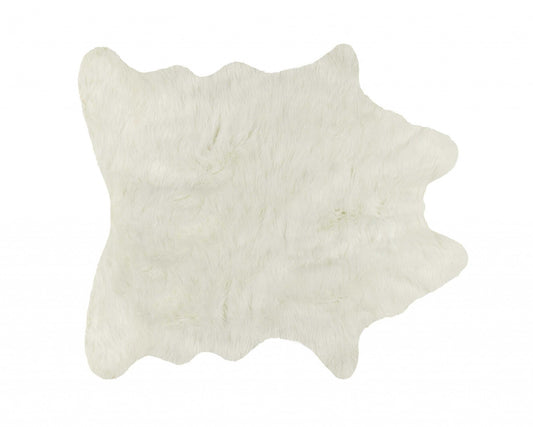 5' X 8' Off White Faux Fur Hand Knotted Washable Area Rug