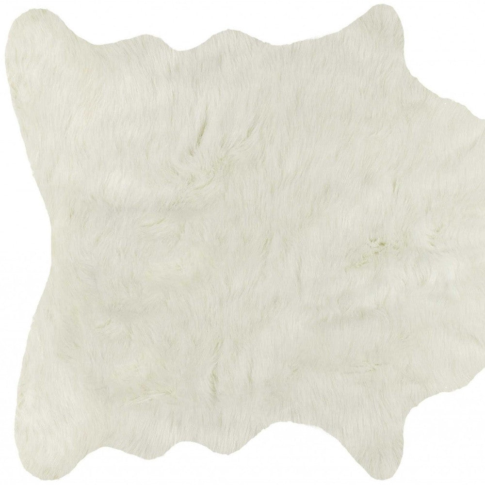 5' X 8' Off White Faux Fur Hand Knotted Washable Area Rug