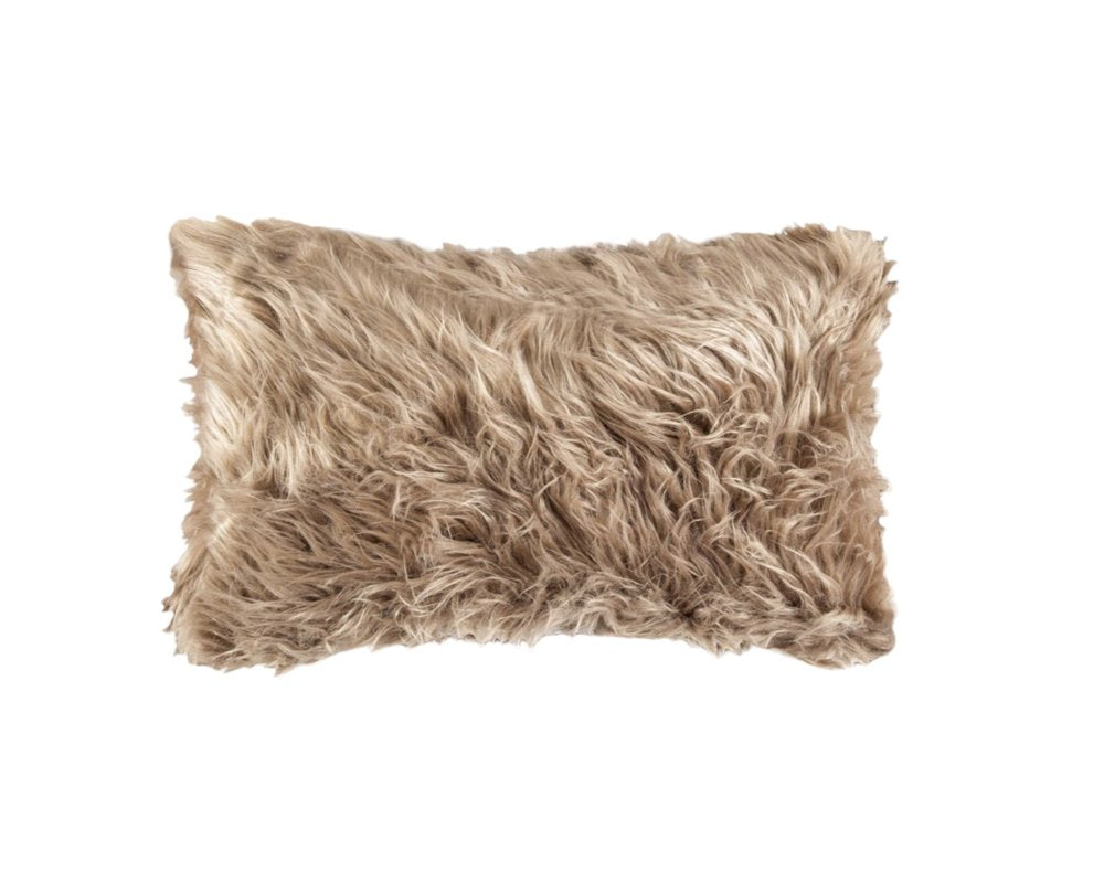 Set of Two 12" X 20" Tan Faux Fur Throw Pillows