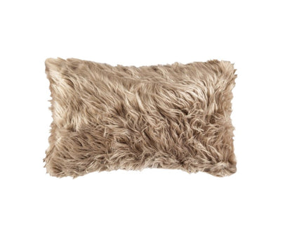 Set of Two 12" X 20" Tan Faux Fur Throw Pillows