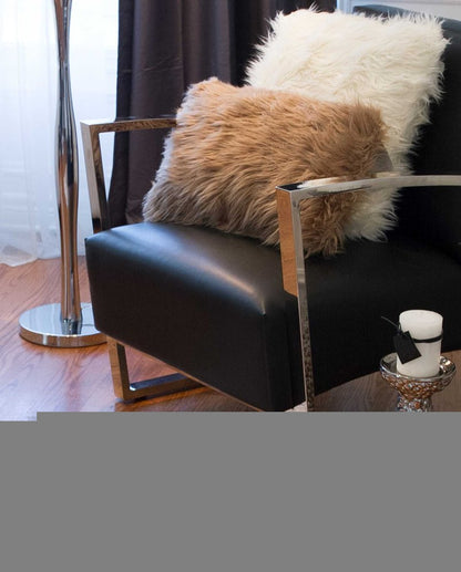 Set of Two 12" X 20" Tan Faux Fur Throw Pillows