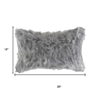 Set of Two 12" X 20" Gray Faux Fur Throw Pillows