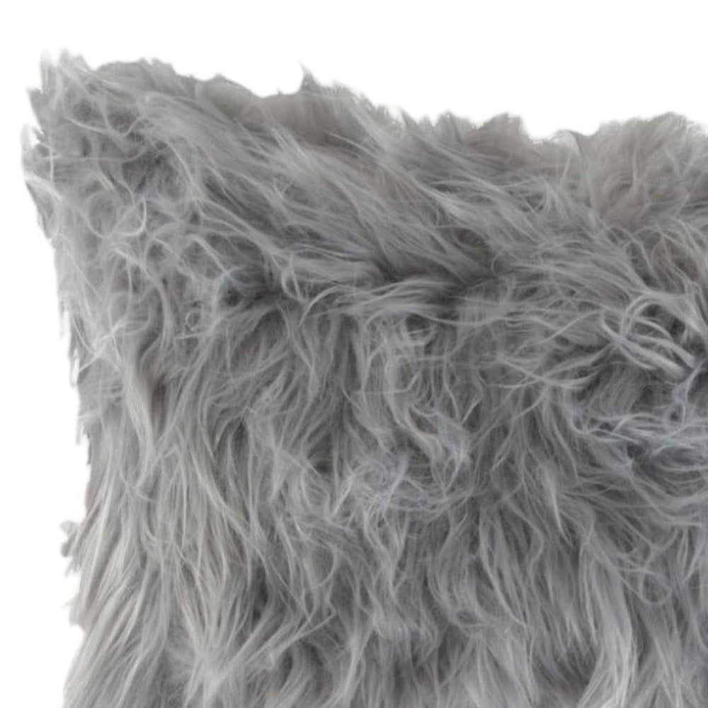 Set of Two 12" X 20" Gray Faux Fur Throw Pillows