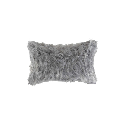 Set of Two 12" X 20" Gray Faux Fur Throw Pillows