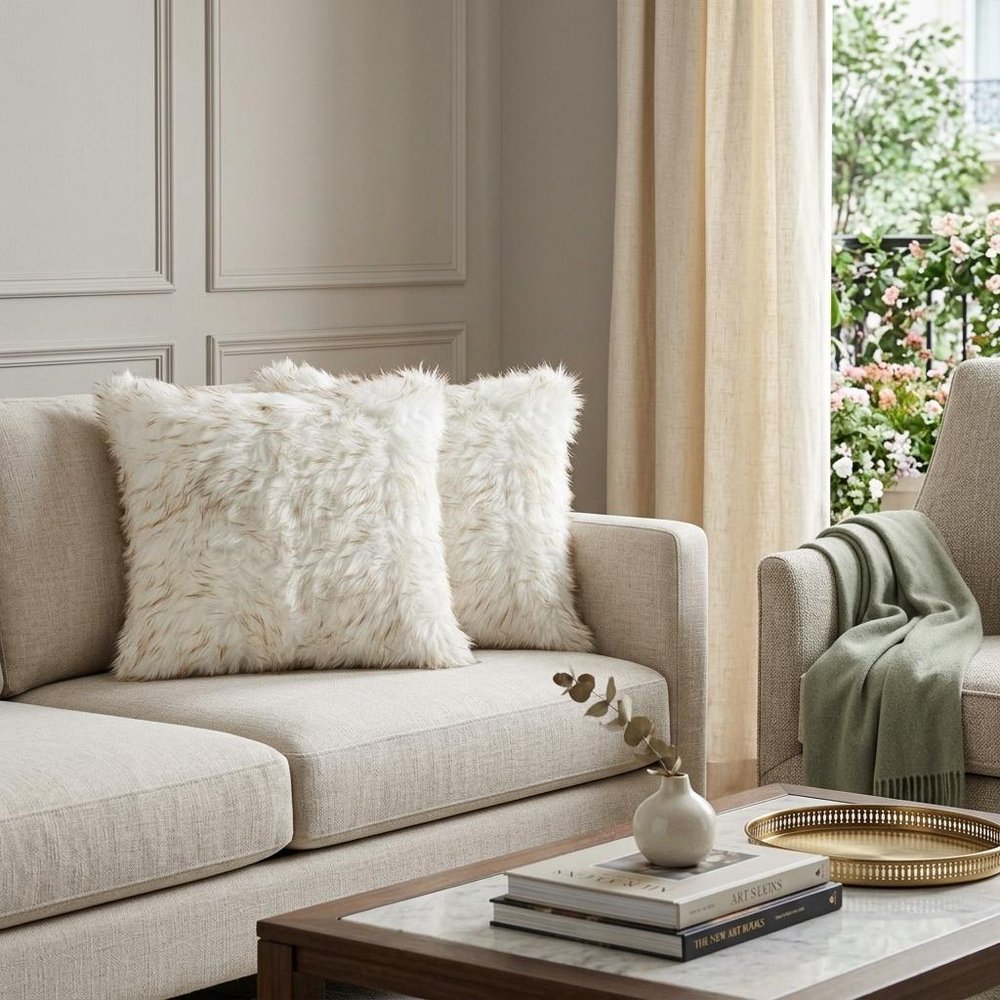 18" X 18" X 5" Gradient Tan Faux  Pillow 2 Pack