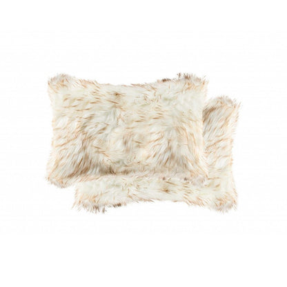 Set of Two 12" X 20" Tan Ombre Faux Fur Throw Pillows