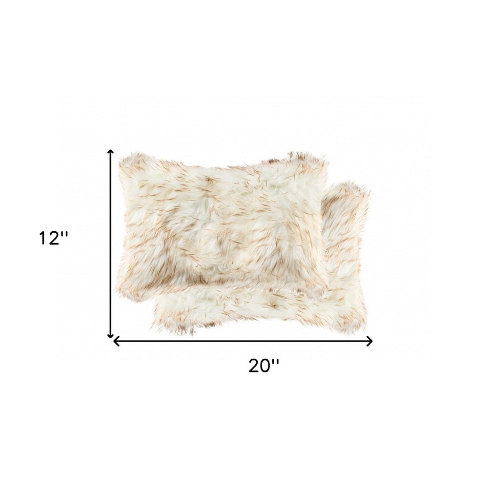 Set of Two 12" X 20" Tan Ombre Faux Fur Throw Pillows