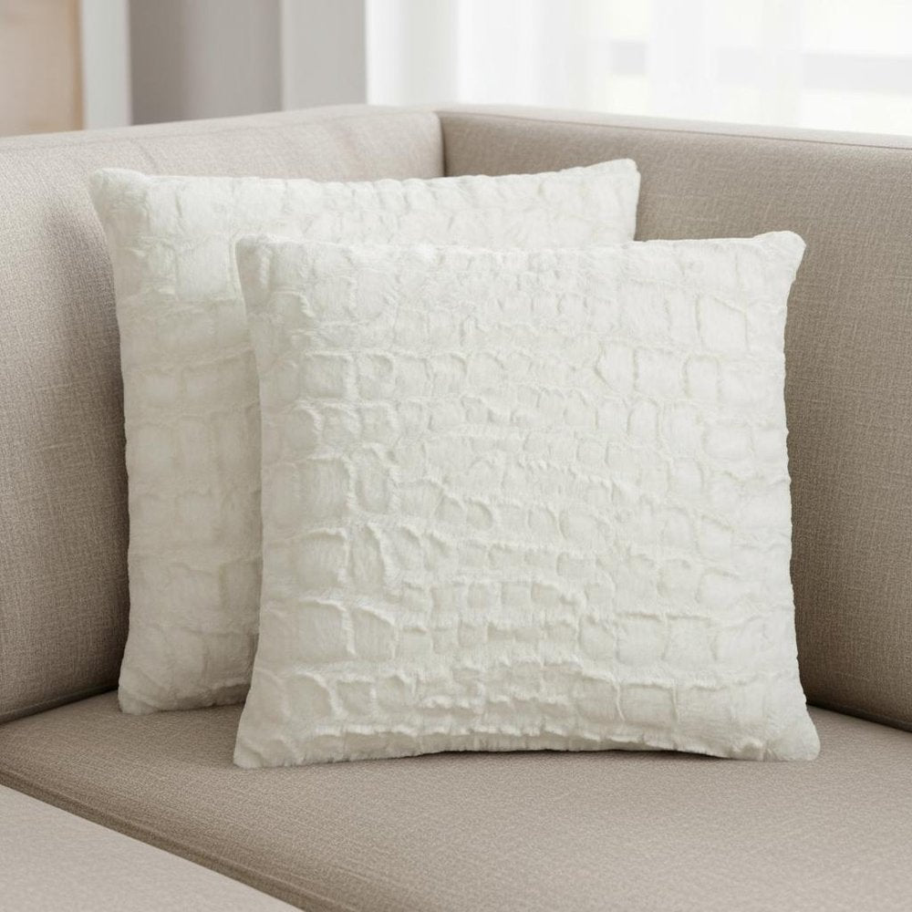 Set of Two Ivory Faux Fur Throw Pillow