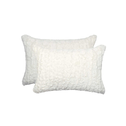 Set of Two 12" X 20" Ivory Faux Fur Throw Pillow