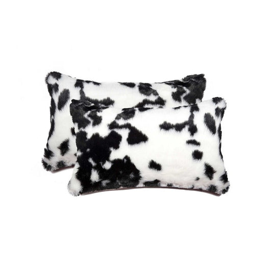 Set of Two 12" X 20" Black and White Throw Pillows