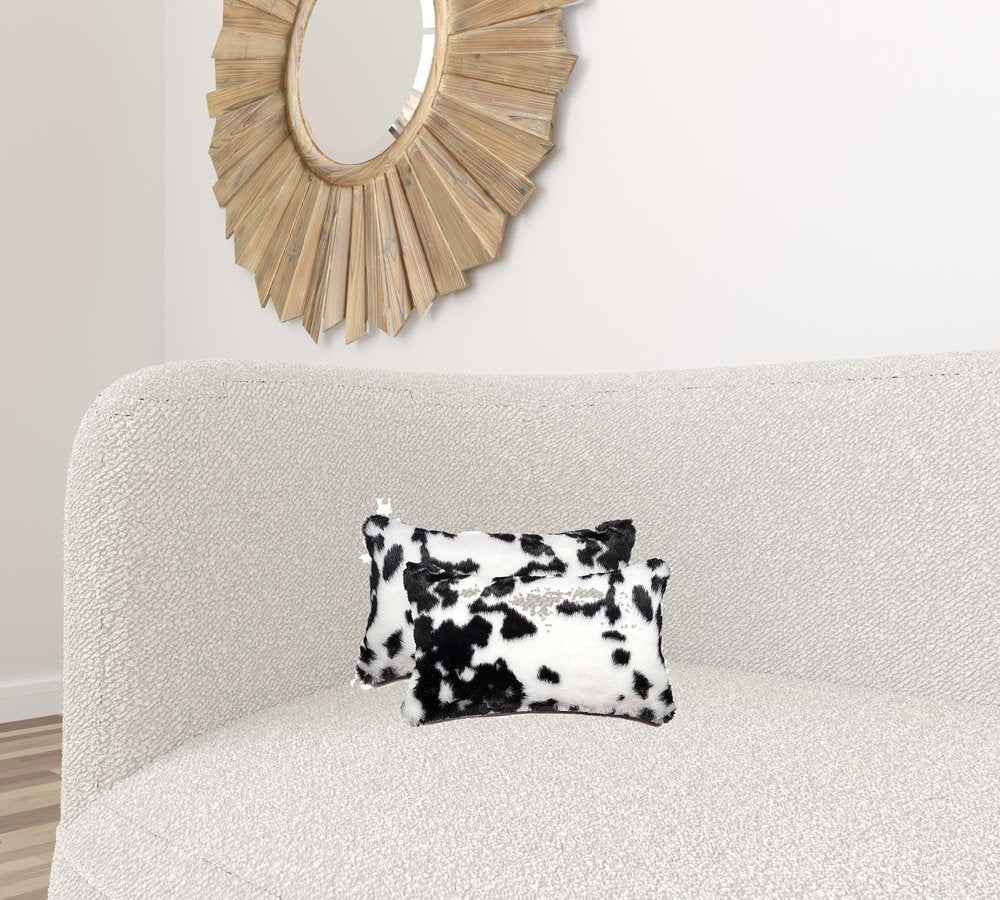 Set of Two 12" X 20" Black and White Throw Pillows