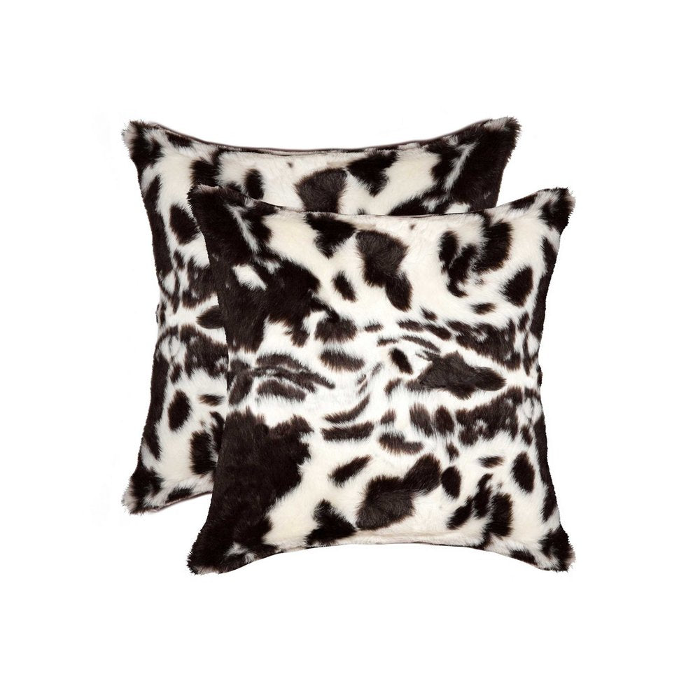 Set of Two 18" Brown And White Faux Fur Throw Pillows