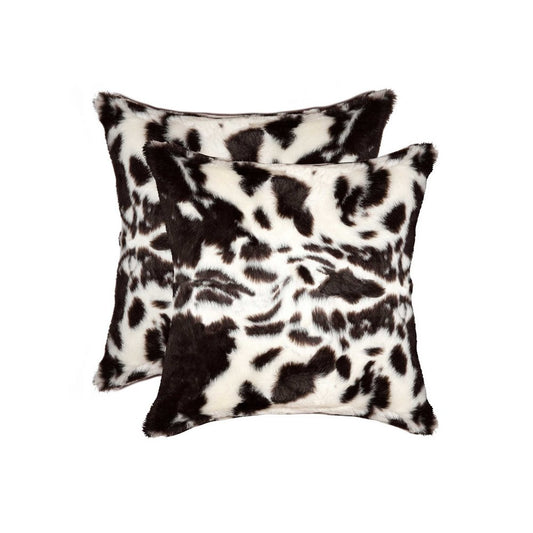 Set of Two 18" Brown And White Faux Fur Throw Pillows