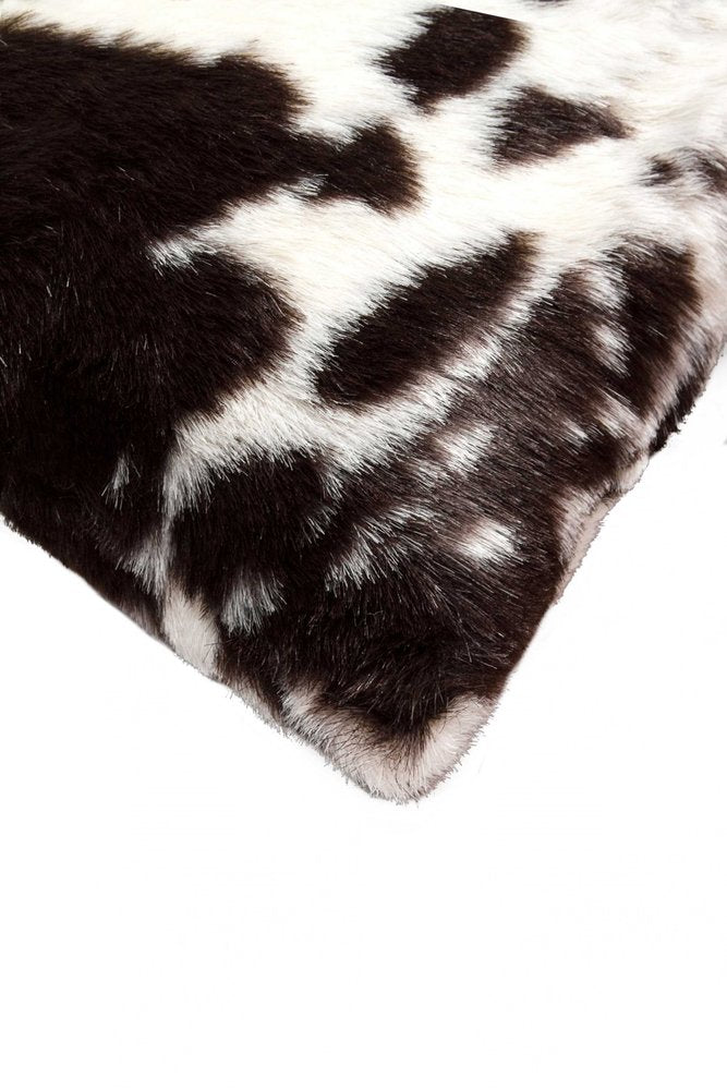Set of Two 18" Brown And White Faux Fur Throw Pillows