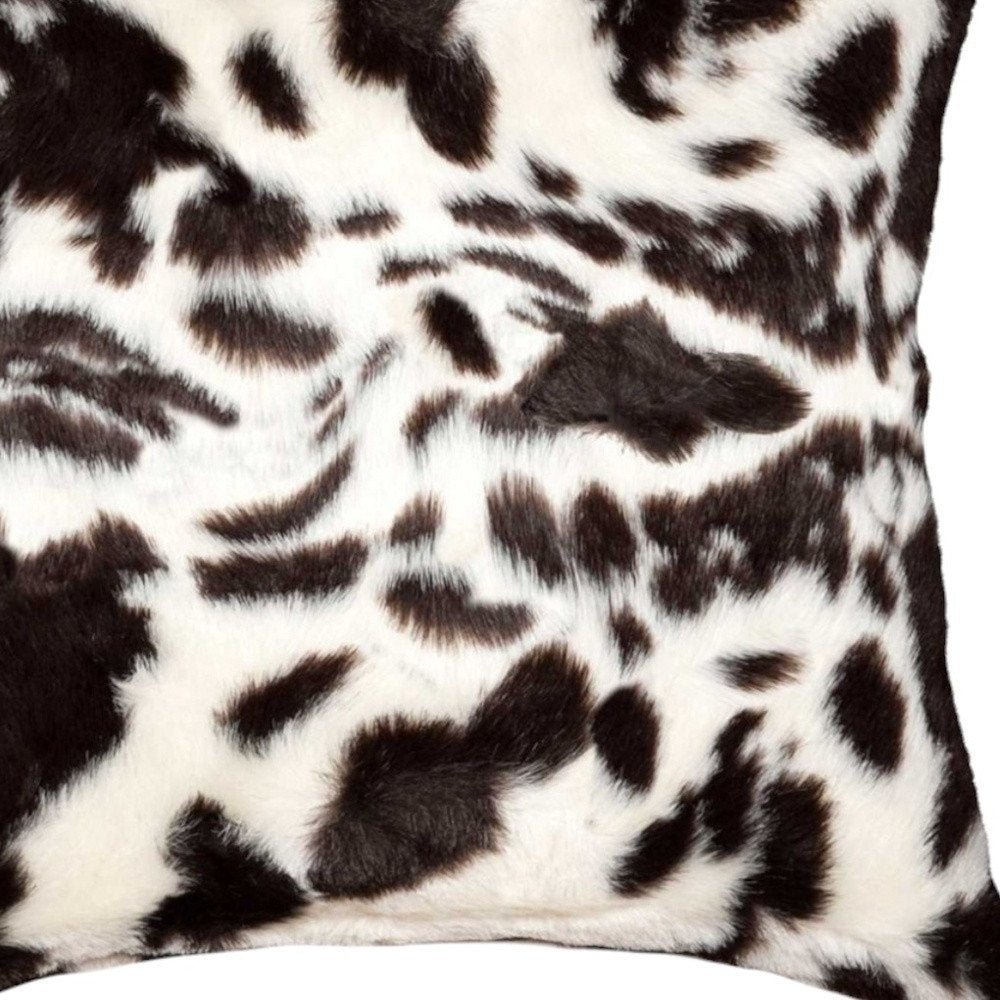 Set of Two 18" Brown And White Faux Fur Throw Pillows
