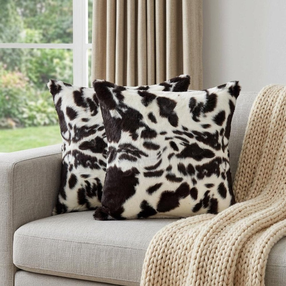 Set of Two 18" Brown And White Faux Fur Throw Pillows