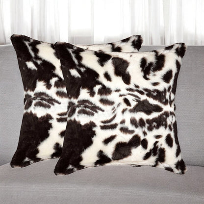 Set of Two 18" Brown And White Faux Fur Throw Pillows
