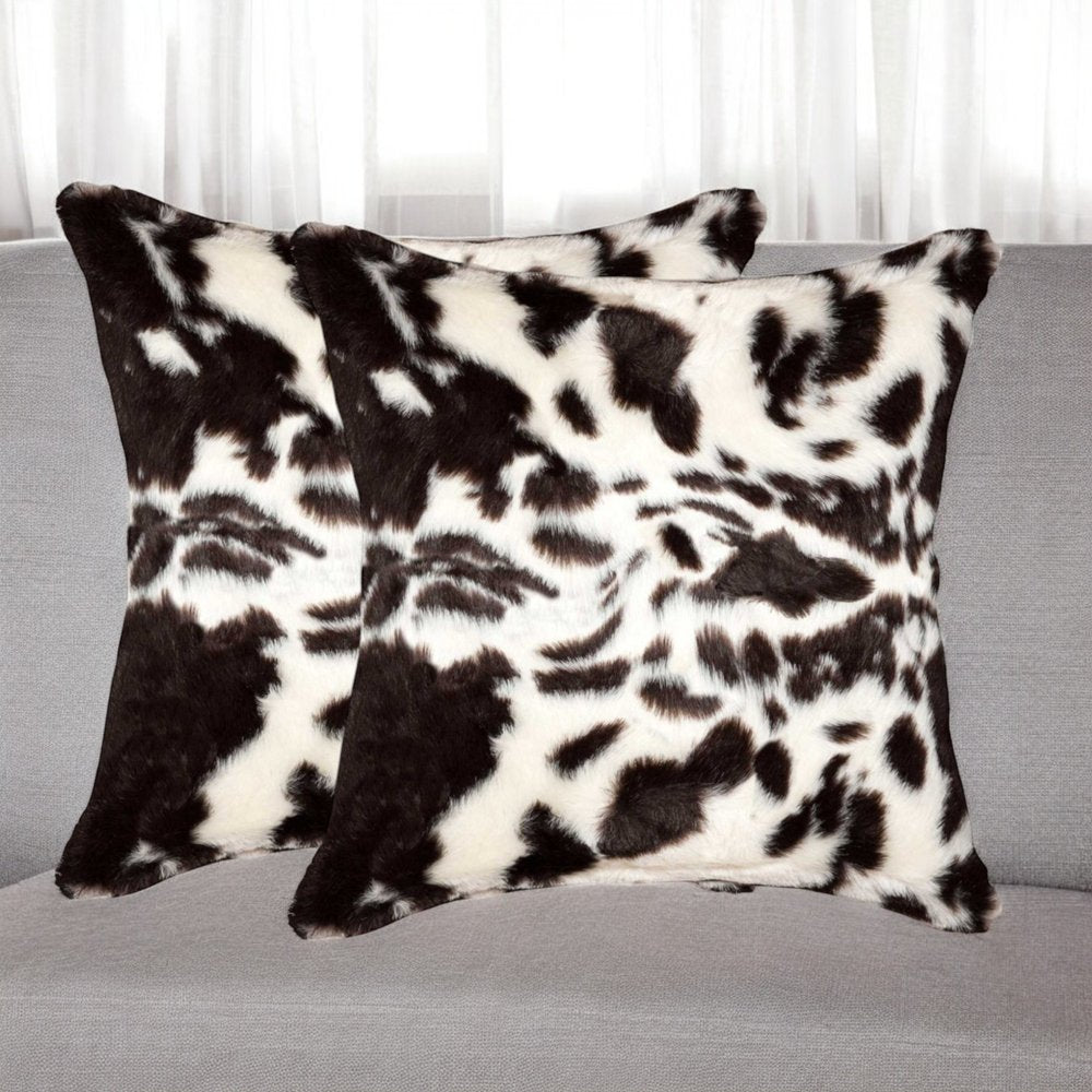 Set of Two 18" Brown And White Faux Fur Throw Pillows