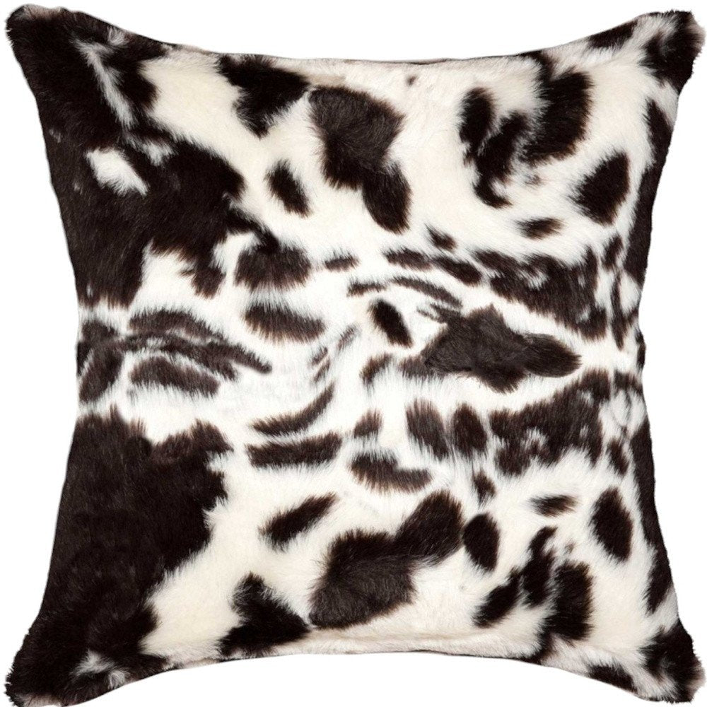 Set of Two 18" Brown And White Faux Fur Throw Pillows