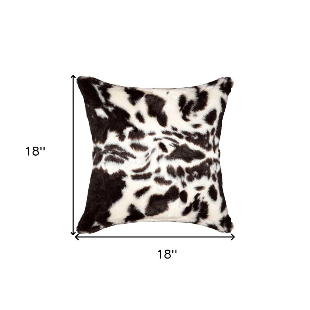 Set of Two 18" Brown And White Faux Fur Throw Pillows