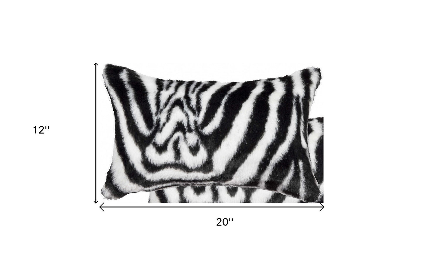 Set of Two 12" X 20" Black and White Faux Fur Throw Pillow