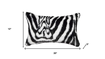 Set of Two 12" X 20" Black and White Faux Fur Throw Pillow