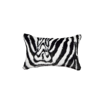 Set of Two 12" X 20" Black and White Faux Fur Throw Pillow