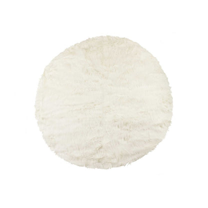 6' X 6' Off White Faux Fur Shag Washable Round Rug