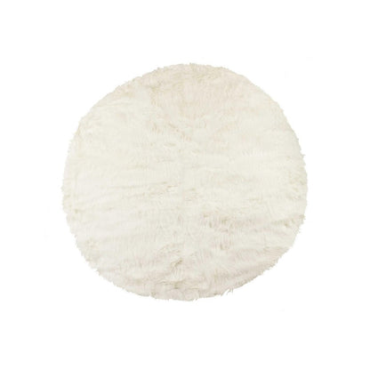 6' X 6' Off White Faux Fur Shag Washable Round Rug