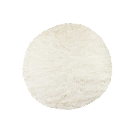 6' X 6' Off White Faux Fur Shag Washable Round Rug