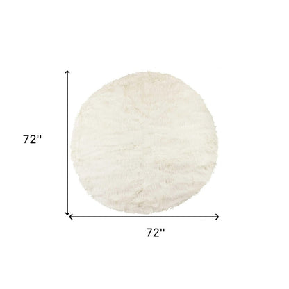 6' X 6' Off White Faux Fur Shag Washable Round Rug