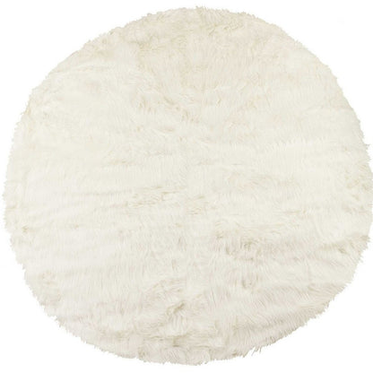 6' X 6' Off White Faux Fur Shag Washable Round Rug