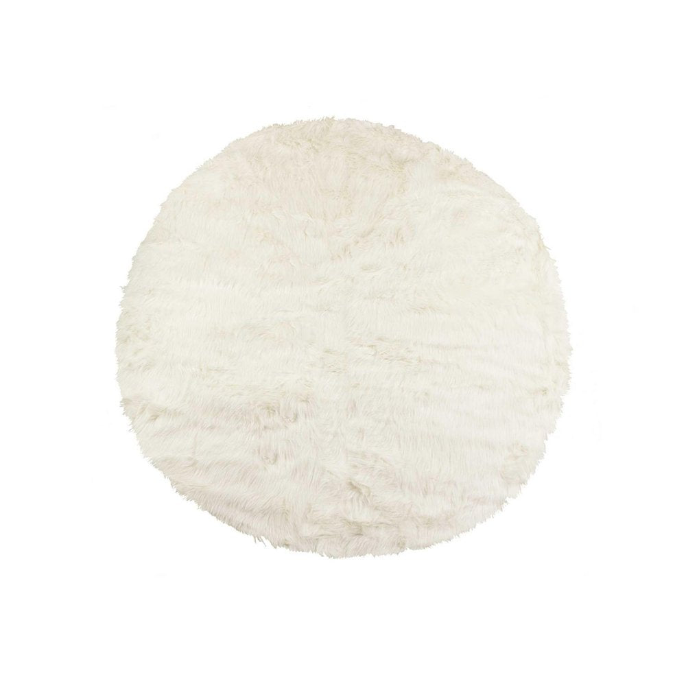 6' X 6' Off White Faux Fur Shag Washable Round Rug