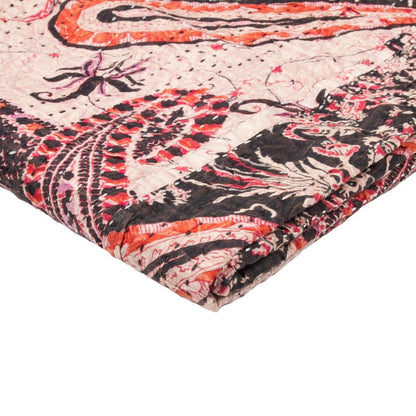 50" X 70" Pink Gray and Blue Kantha Cotton Floral Throw Blanket with Embroidery