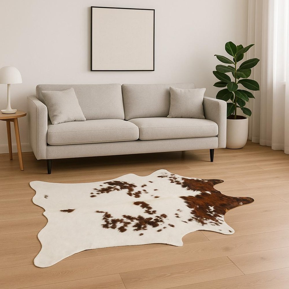 6' X 7' Brown And White Cowhide Cowhide Print Area Rug